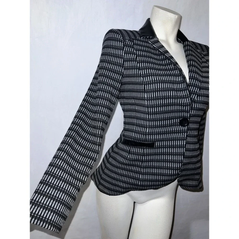 Nanette Lepore Jacket Women's Size 4 Blue Black Geometric Career 1-Button Blazer